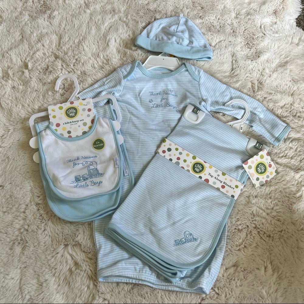 Thank Heaven for Little Boys Set Three Bibs Blanket and Pajamas with Hat